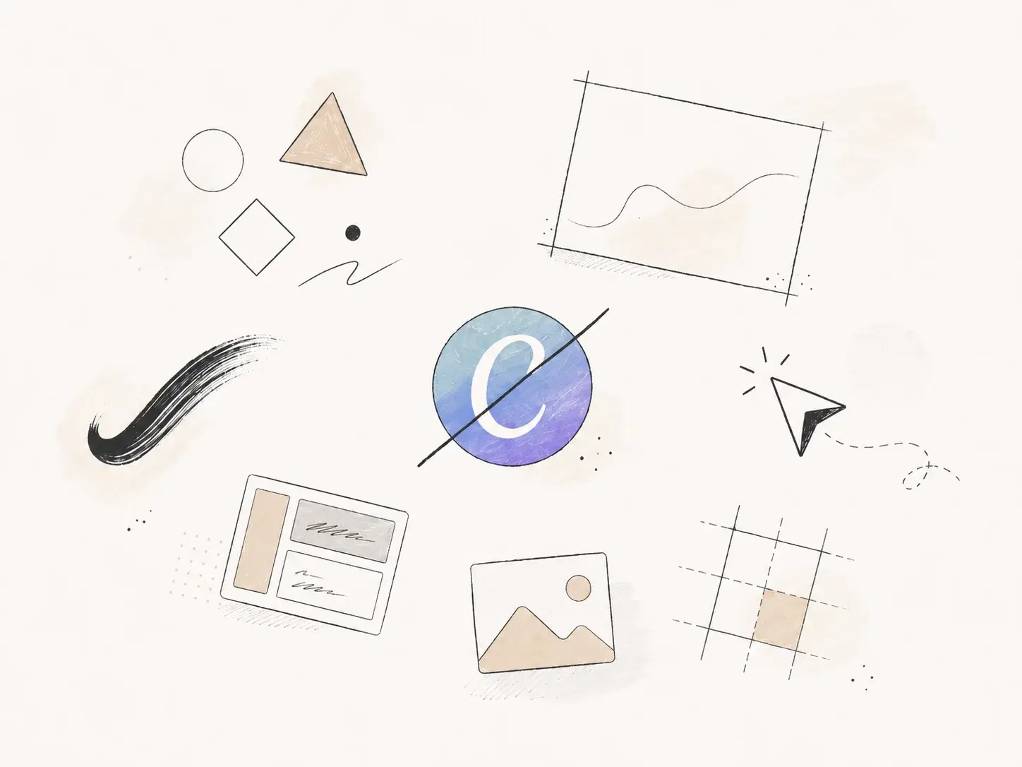 Illustrated comparison board with seven design and website workflow cards.