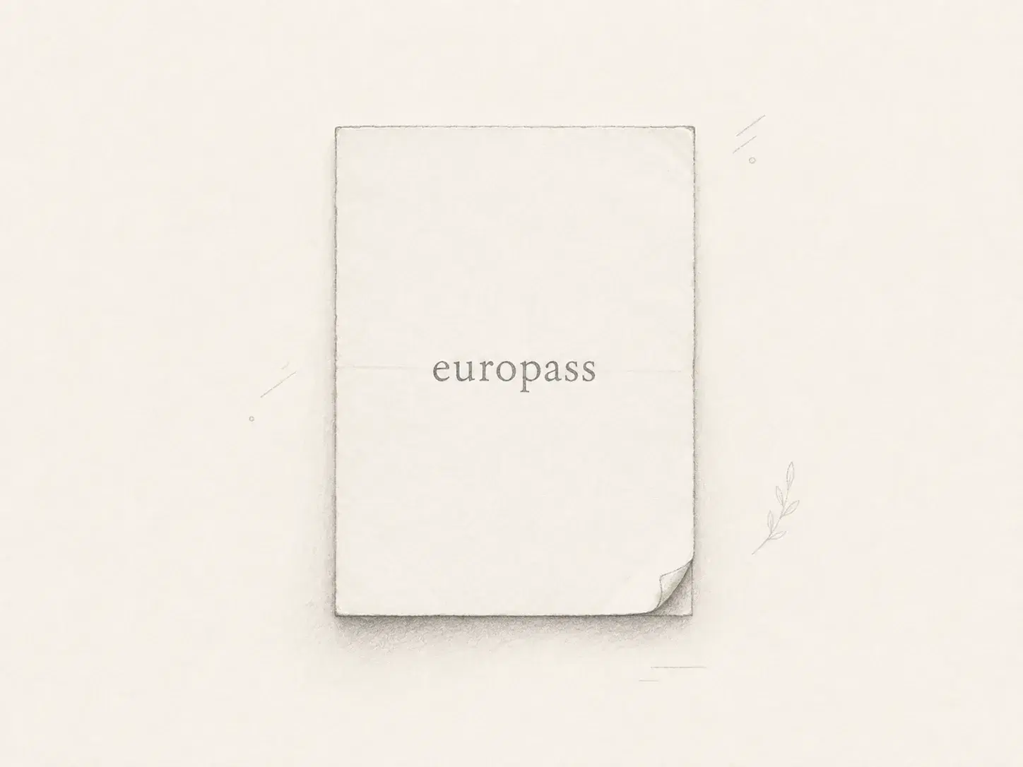 Pencil drawing of a Europass CV document on a desk.