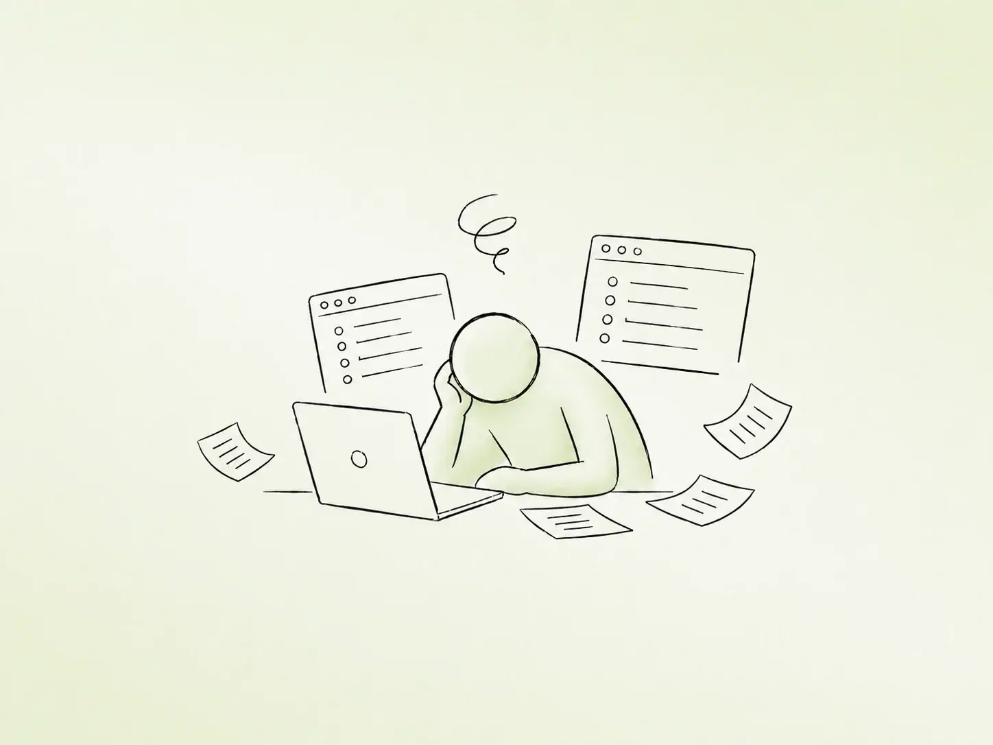 Illustration of a job seeker working through online application forms.