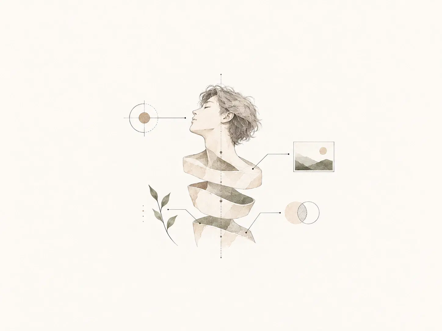 Pencil illustration of a professional profile separated into visible layers.