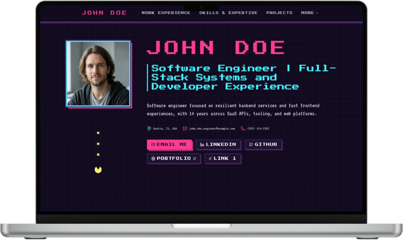Ejemplo 8Bit de web profesional para un ingeniero de software.